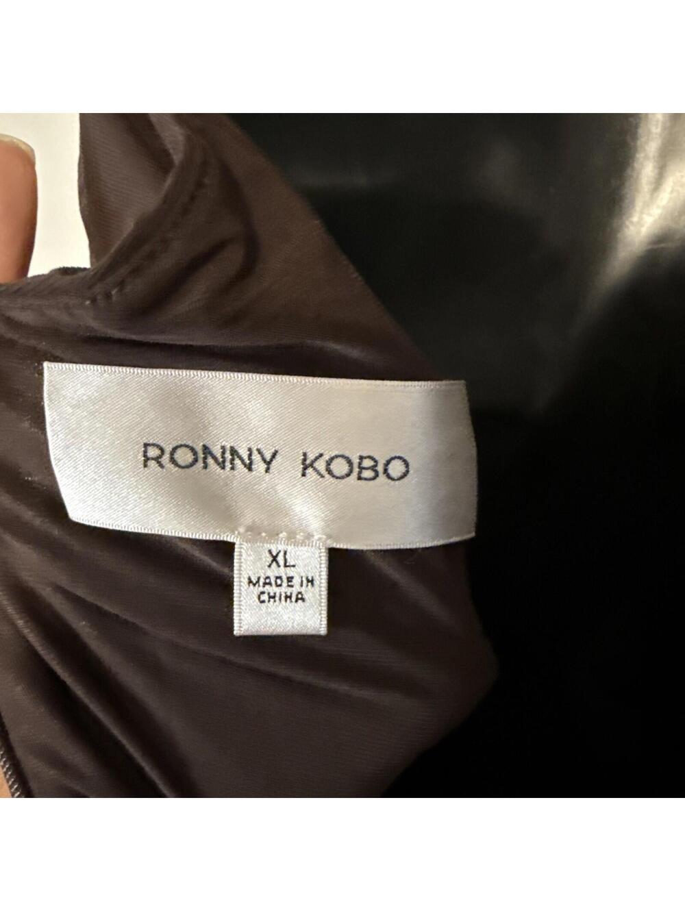 Ronny Kobo Anya Spaghetti Strap Brown Ruched Maxi Cocktail Dress - XL - Picture 10 of 12
